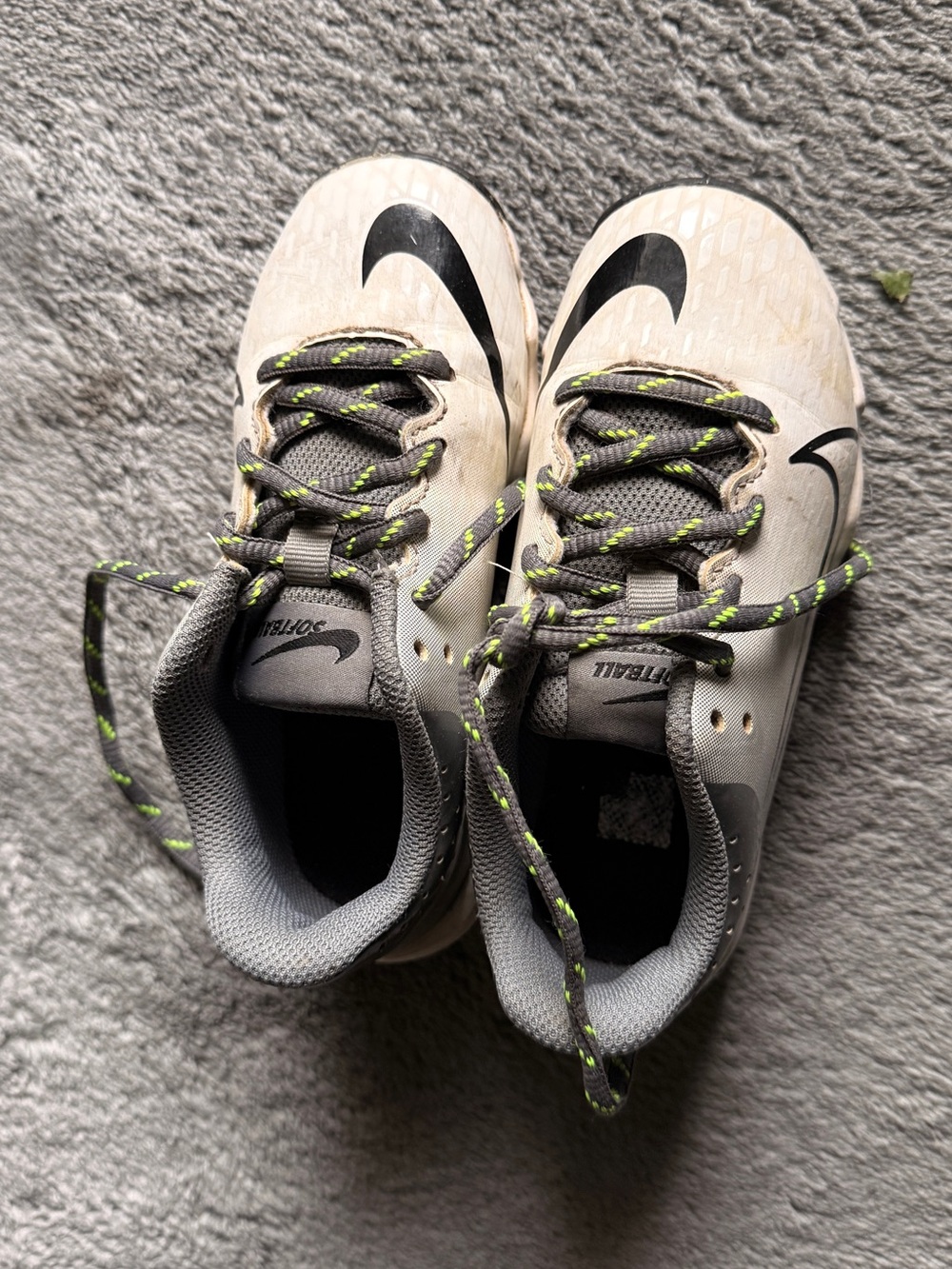 Nike Kids White and Gray Sneakers with Neon Green Laces